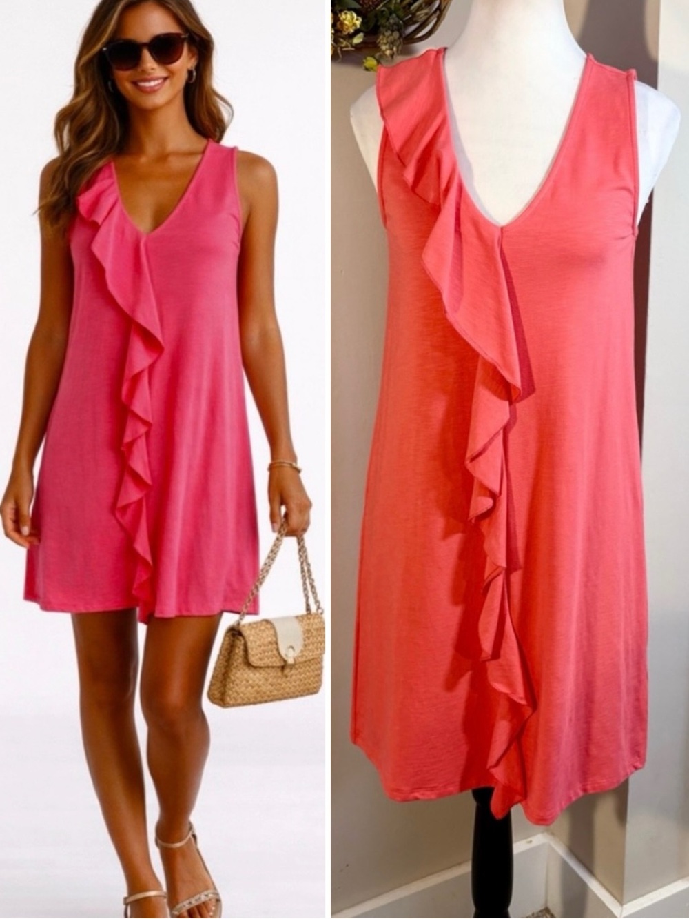 LILLA P Fiesta Ruffle Front Shift Dress in Pink NWT Womens Sz XS🧡